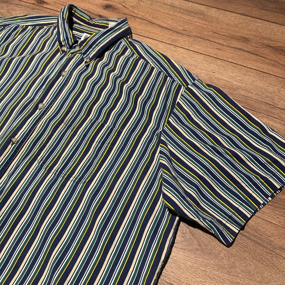 Vintage Basic Editions Multi Color Striped‎ Button Down Shirt Mens XL